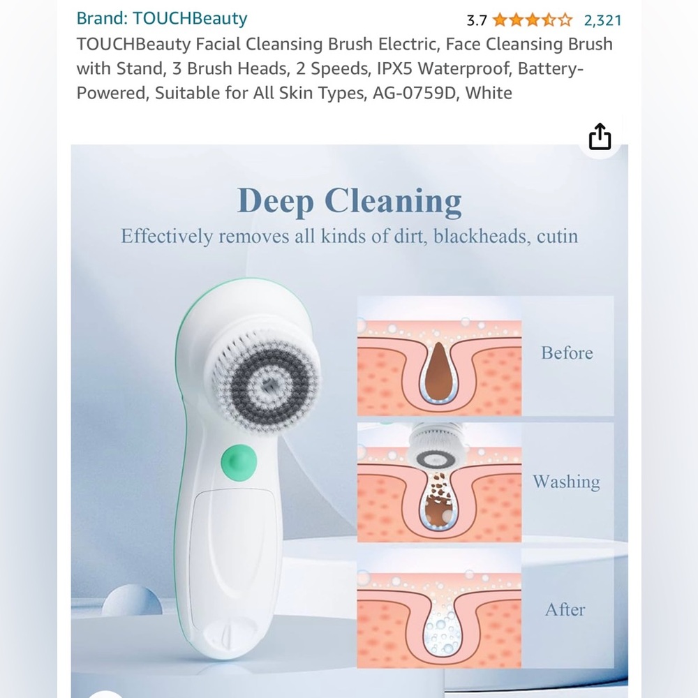 2/$25 TOUCH BEAUTY FACIAL CLEANSING BRUSH ELECTRIC - BRAND NEW IN THE BOX! - Picture 8 of 13